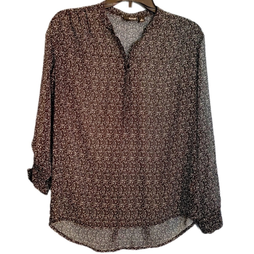 Ana semi sheer roll tab sleeves V-neck black dot print chiffon type material S